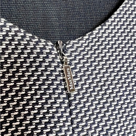 MAX MARA Retro 50s Zig Zag Check V-Neck Short Cap Sleeve Midi Sheath Dress 6 - Picture 4 of 7